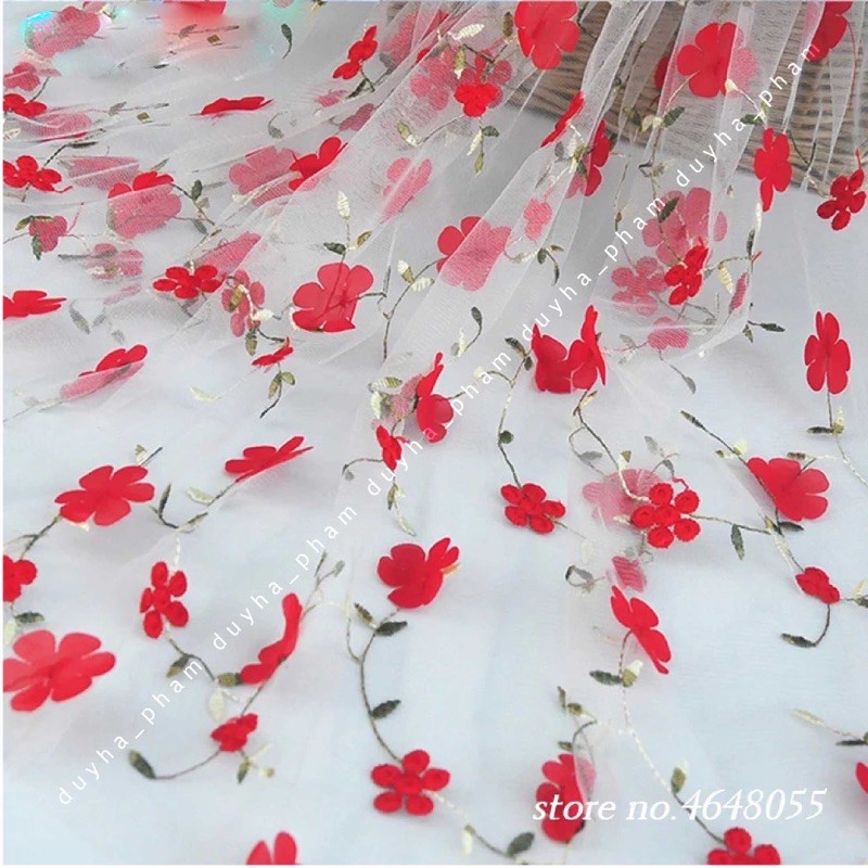 VẢI LƯỚI HOA NỔI 3D XINH XẮN