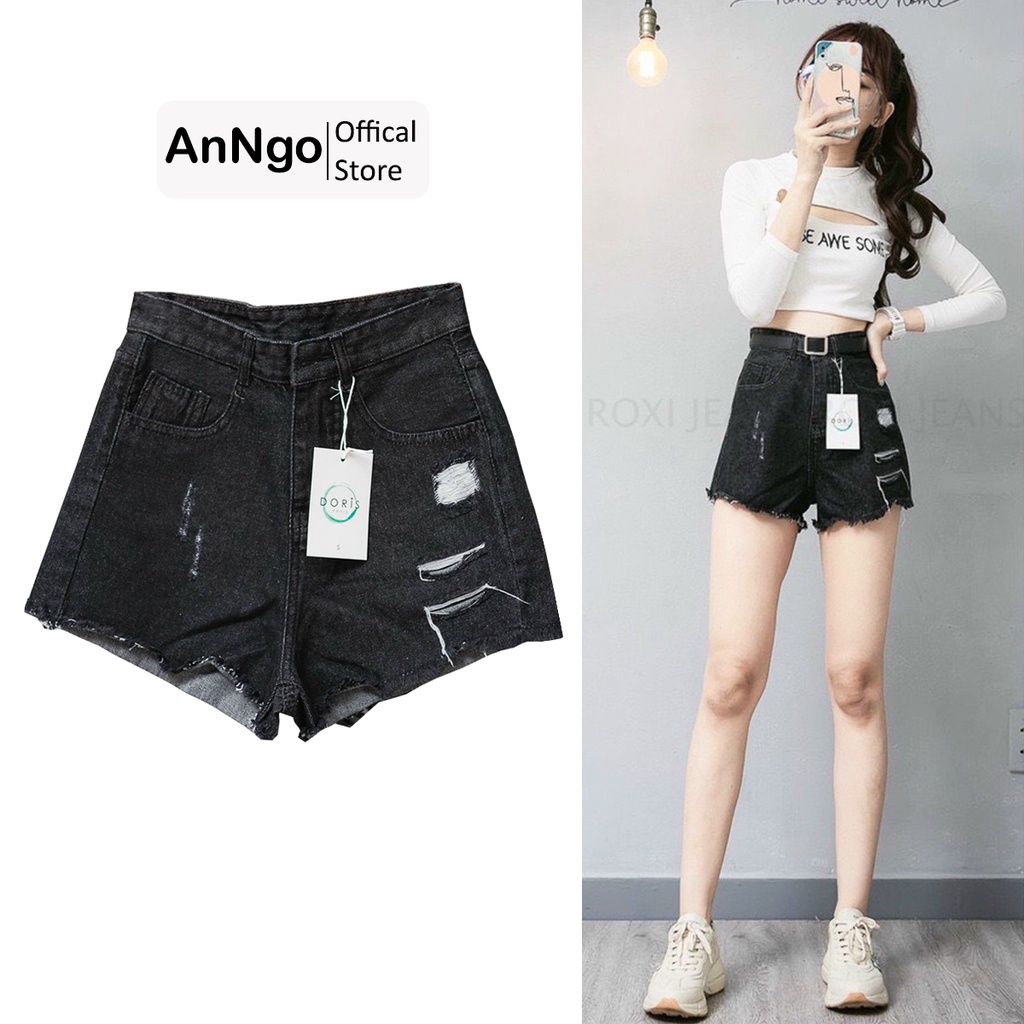 Quần short jean nữ lưng cao xước rách cá tính Anngo - AT88 | WebRaoVat - webraovat.net.vn