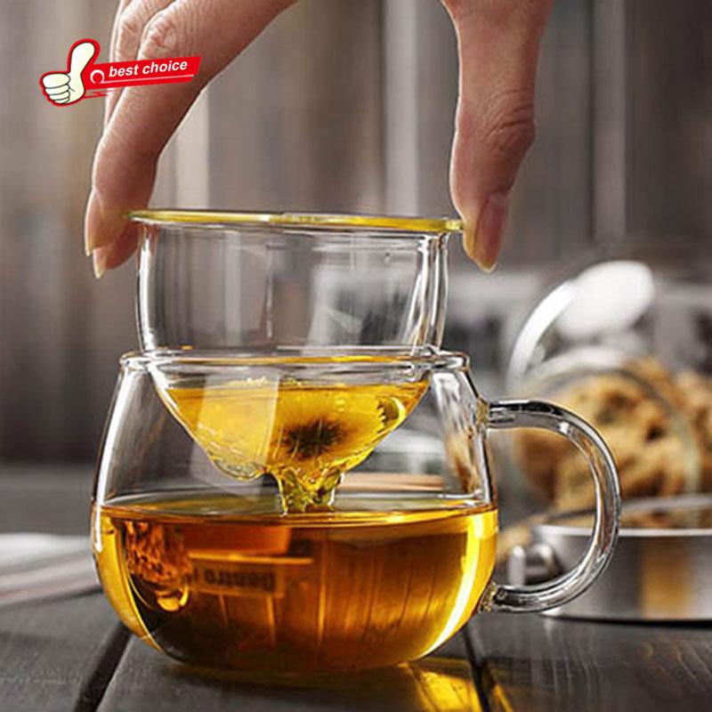 Cốc thủy tinh 350ml có nắp kèm phụ kiện chuyên dụng pha trà