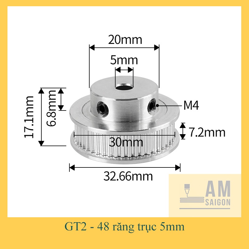 Pulley GT2 , Pully GT2 bảng 6,10mm - 20,36,40,48,60 răng - trục 5, 6.35, 8, 10mm