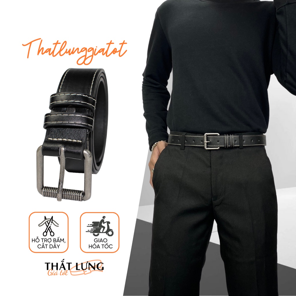 Thắt lưng nam Ulzzang mặt màu chì thời trang Hàn Quốc bản 3.3cm TL101 (Hỗ trợ bấm, cắt dây nịt) - Thắt Lưng Giá Tốt