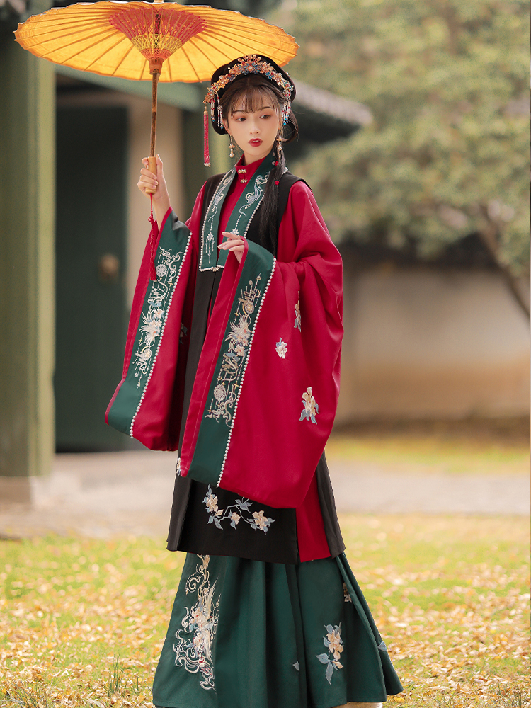 Yi Mengge Original Phantom Beautiful Women's Han Chinese Clothing Chinese Style Stand Collar Long Shirt Autumn and Winter Waist-High Dress Ming Style Bijia Suit