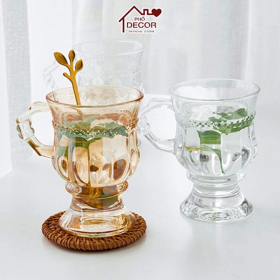 Ly Vintage Phố Decor Chất Liệu Thủy Tinh Có Quai Chân Cao Chịu Nhiệt