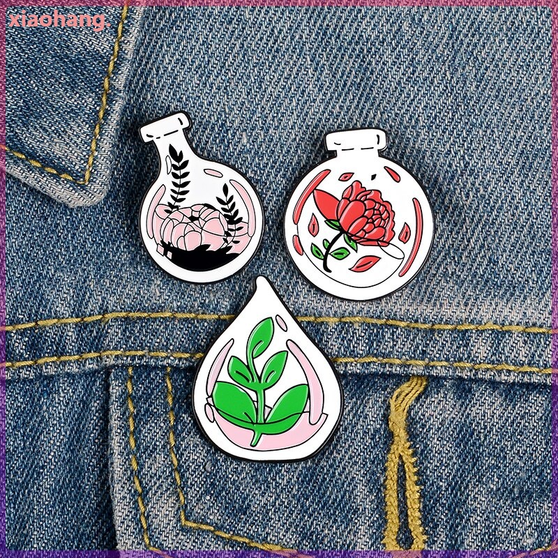 Huy hiệu cài áo hình lọ hoa hồng bằng hợp kim kẽm tráng men thời trang