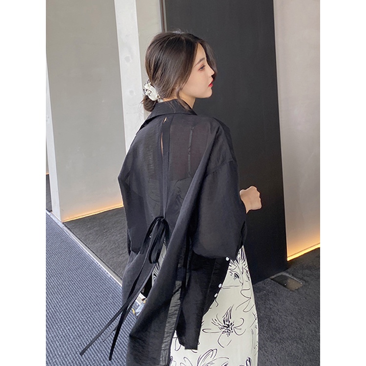 [Augustcloth] Áo sơ mi xẻ lưng thắt dây phong cách Hàn Quốc