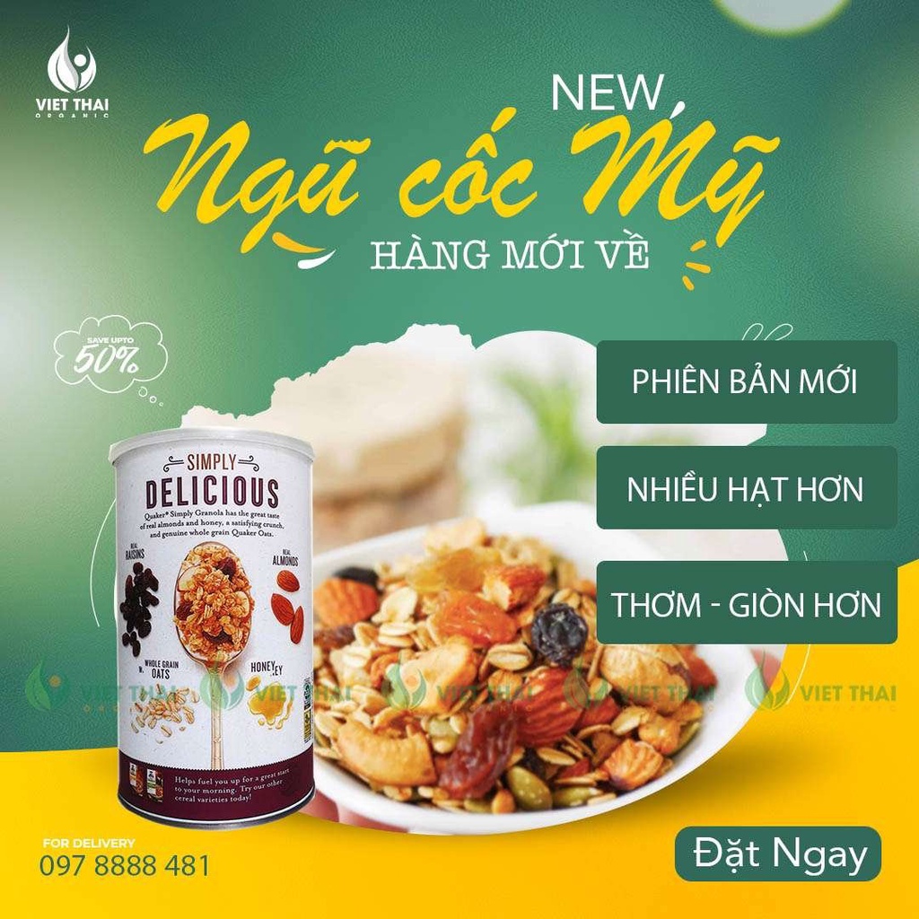 Ngũ cốc giảm cân Granola ăn kiêng mix hạt dinh dưỡng - hoa quả, ăn sáng siêu ngon (454g)