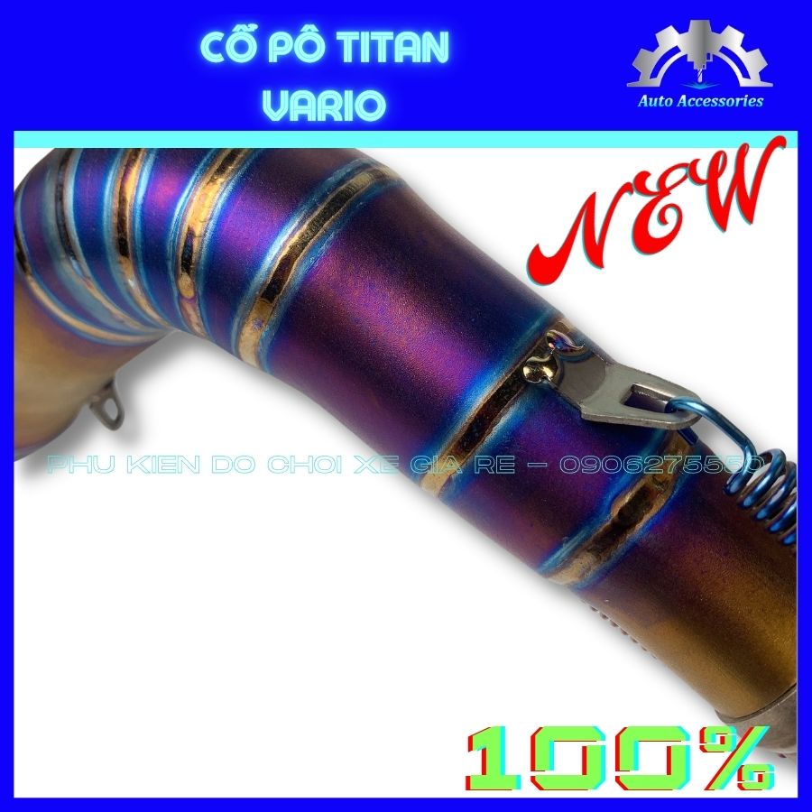 NEW 100% - Cổ Pô Titan VARIO gắn Pô Zin theo xe, Titan màu cực nét, cực đẹp, lắp đặt như Zin, Kèm Pát Cổ