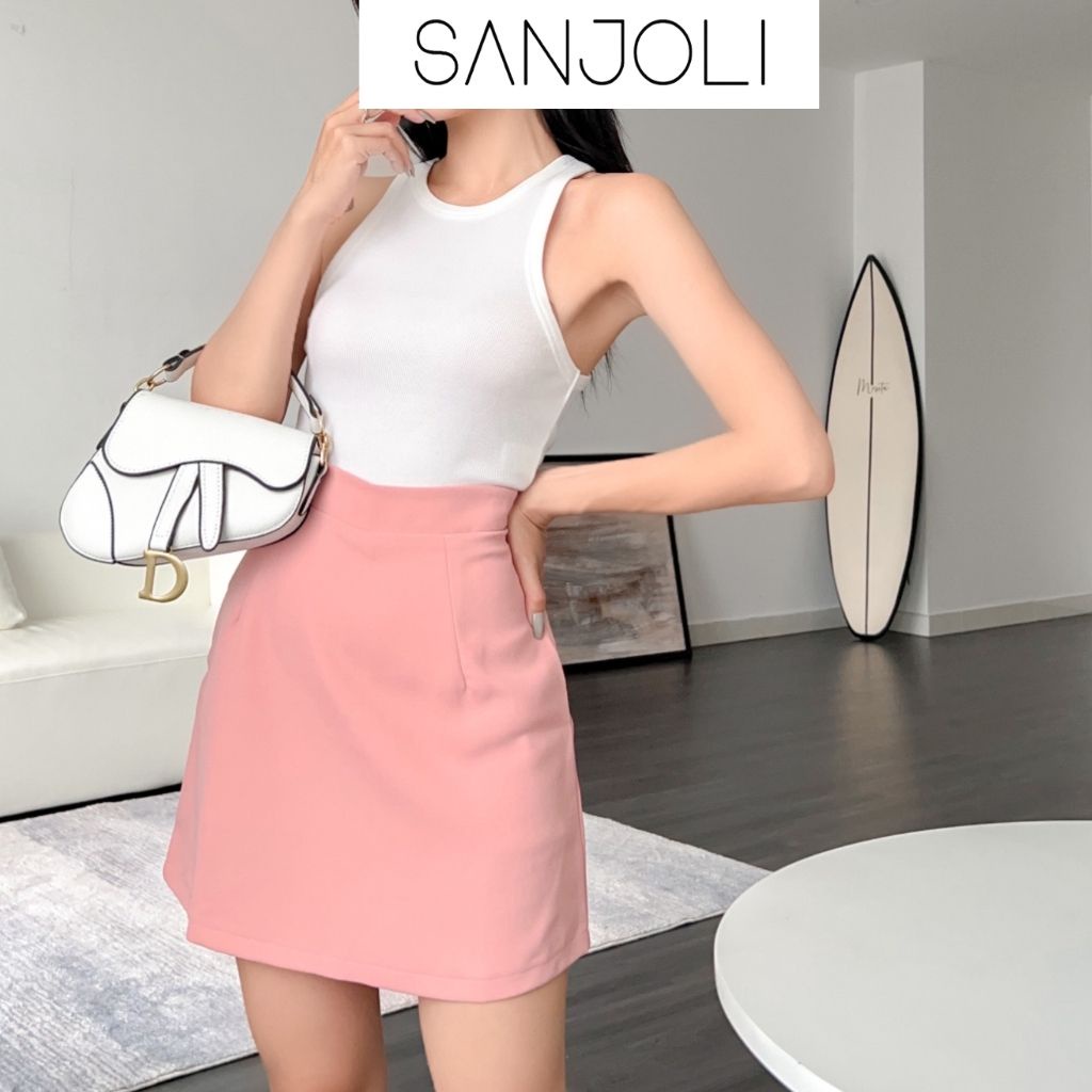 Chân váy chữ A nữ Sanjoli công sở ngắn cạp lưng cao ôm dáng xòe có quần trong thiết kế vintage CV002