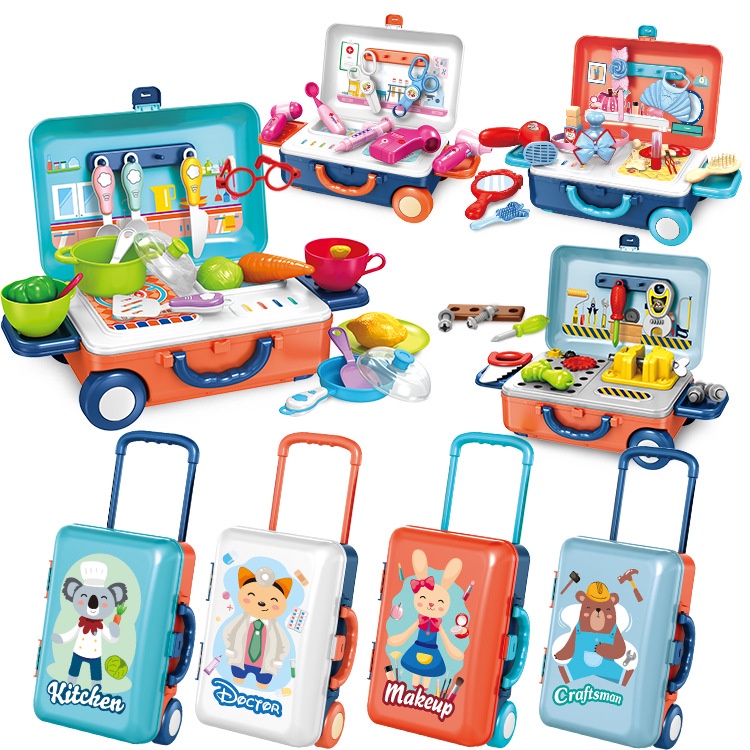 Bộ vali xách tay phát triển kỹ năng cho bé trai bé gái: nấu ăn, bác sĩ, trang điểm - chất liệu nhựa ABS an toàn cho bé