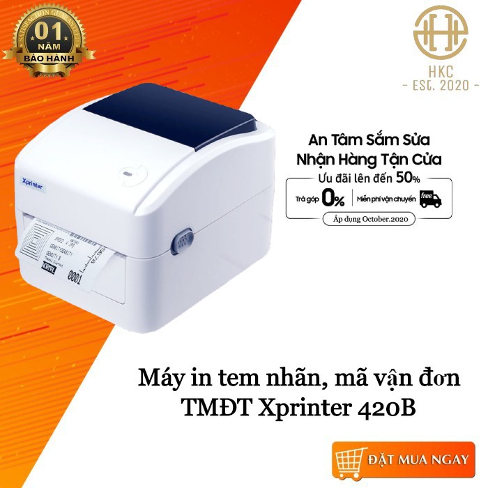 Máy in tem nhãn, mã vận đơn TMĐT Xprinter XP 420B Máy in đơn hàng, in tem, in vận đơn TMĐT khổ 110mm Xprinter XP 420B