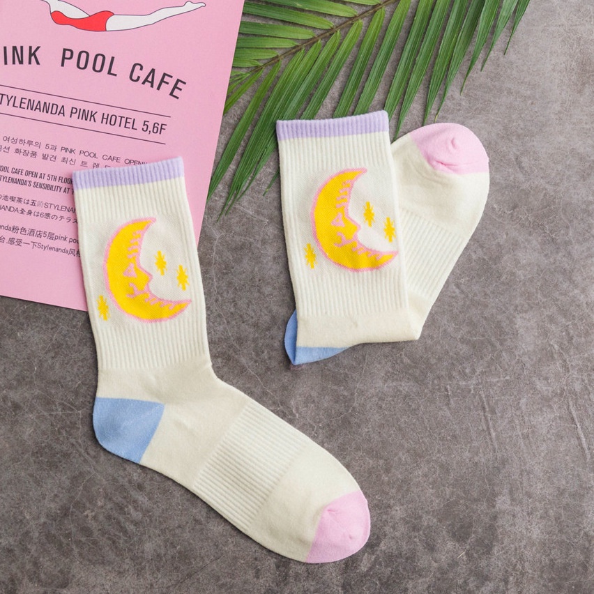 WAFNHA D219 Vớ Cotton Cổ Cao Phong Cách Harajuku Màu Sắc Ngọt Ngào Xinh Xắn Cho Nữ