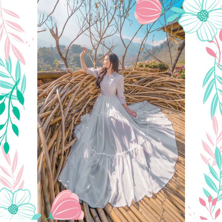 Vấy Đầm Maxi Trắng Dáng Dài Phối Ren Chup Ảnh, Đi Tiệc Siêu Đẹp | BigBuy360 - bigbuy360.vn