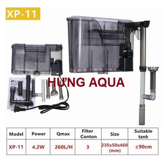 Lọc thác -Lọc thác bể cá - Lọc thác treo bể cá kiểu Nhật siêu mỏng XP-11, XP-13 kèm lọc váng & vật liệu lọc (chính hãng)