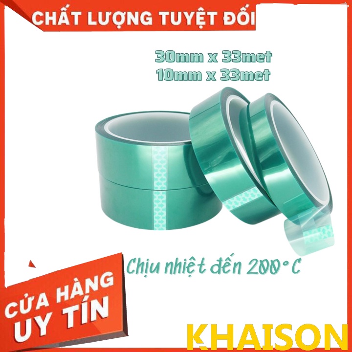 Cuộn băng keo silicon PET cách điện, chịu nhiệt đến 200°C màu xanh lá 33M