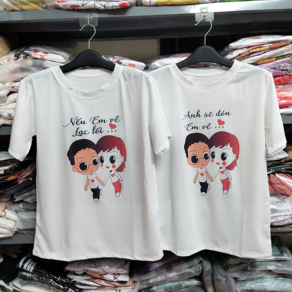 Áo thun đôi in hình hai người dắt tay nhau, vải đẹp hình in rõ nét.Áo đôi nam nữ tình yêu đẹp giá rẻ.TT22