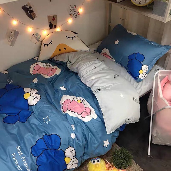 Bộ chăn ga gối drap giường chất cotton poly họa tiết Sesame Street