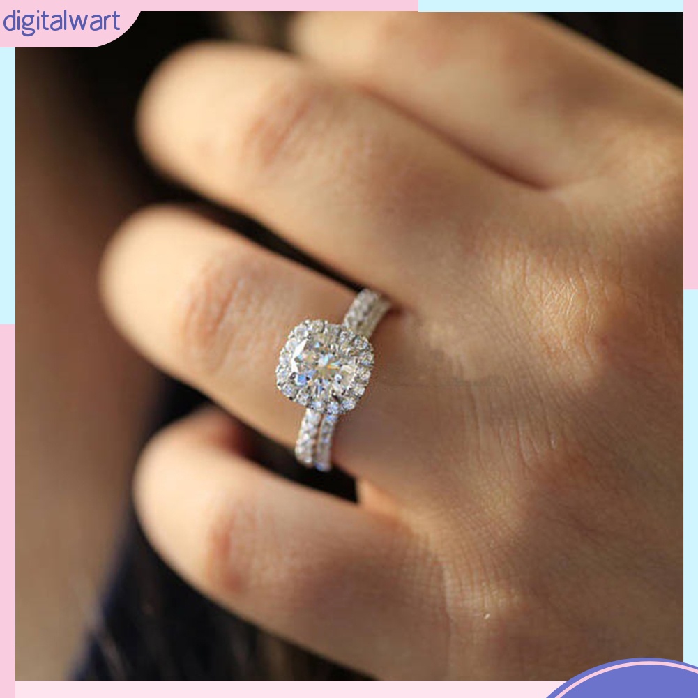 Set 2 Nhẫn Đính Kim Cương Nhân Tạo Kiểu Dáng Sang Trọng Thời Trang Cho Nữ