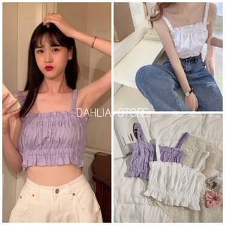 Tuyệt Áo croptop 2 dây Đũi 🦋 Áo dây thun nữ viền bèo 2 màu ? chất lượng