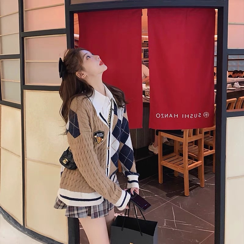 ÁO KHOÁC LEN CARDIGAN PHỐI MÀU PHONG CÁCH NỮ SINH HÀN QUỐC