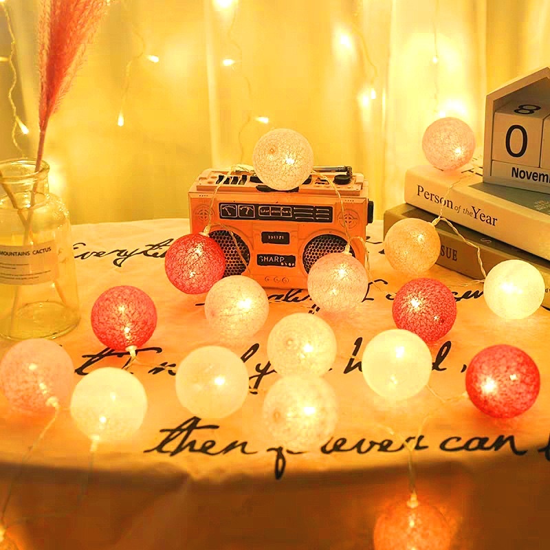 Dây đèn led trang trí 3mét 20 quả cầu mây mix màu đẹp mắt milkdecor-009