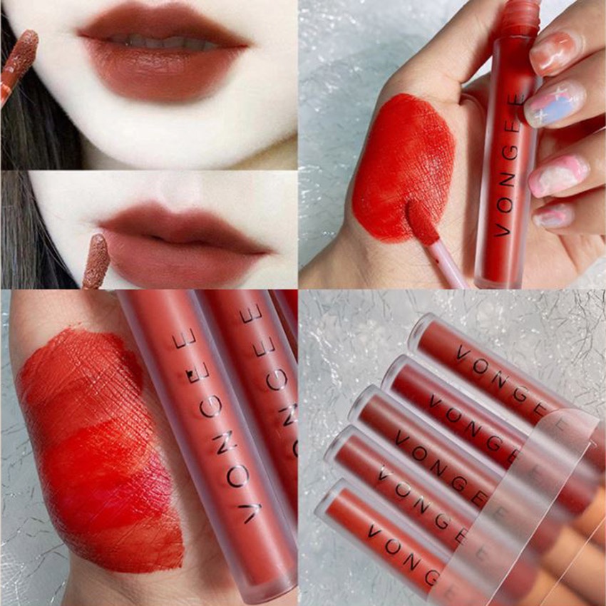 Set son môi kem lì 5 cây VONGEE thiết kế độc lạ cực đẹp. Son tint siêu mềm, siêu lì, màu hot trend - Son nội địa Trung