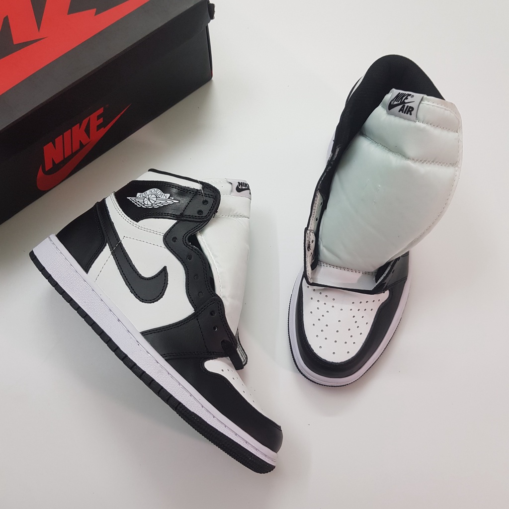 Giày Jordan 1 High Panda Black White Cao Cấp Fullbox, Giày thể thao jordan 1 cổ cao đen trắng da nhăn, lót 2 lớp êm chân