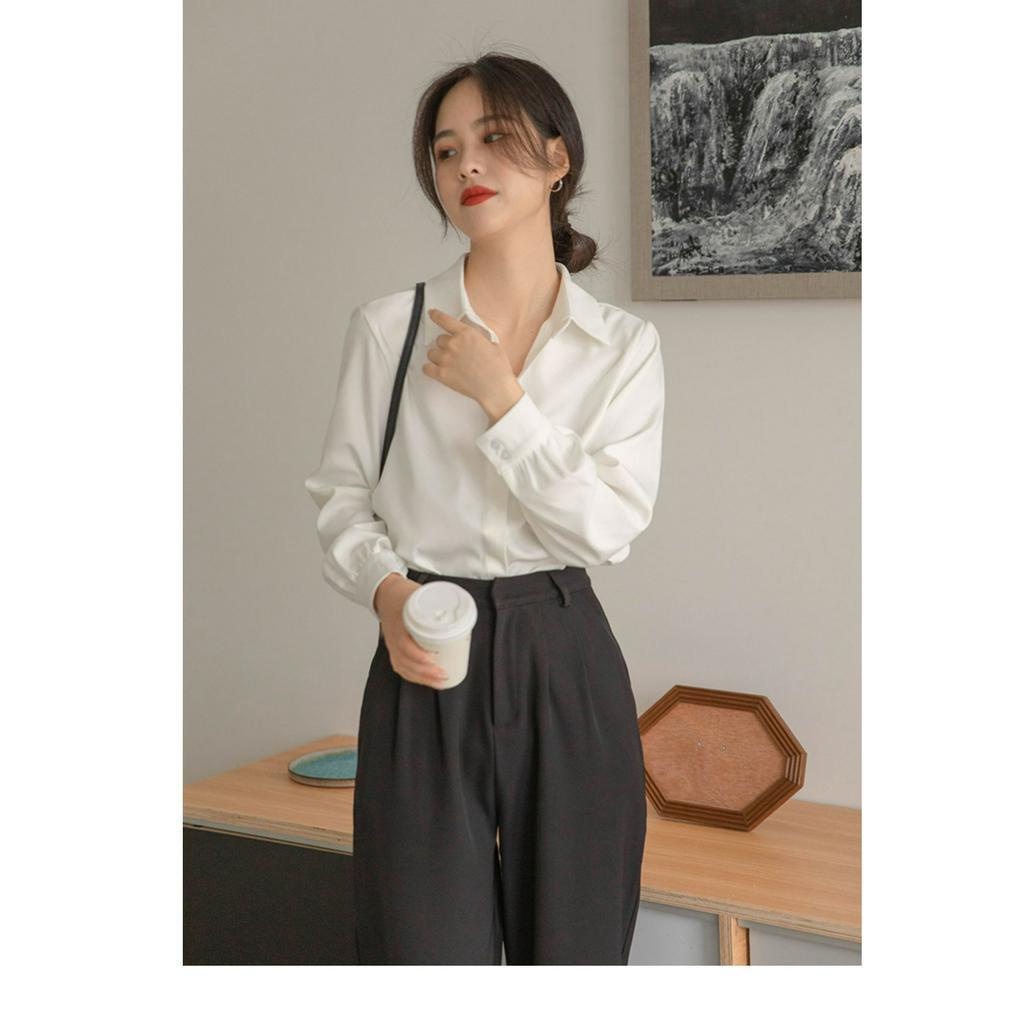 Áo sơ mi nữ dài tay form rộng cổ tay bo phồng tiểu thư thanh lịch áo sơ mi nữ chất liệu lụa cao cấp mềm mịn thoáng mát