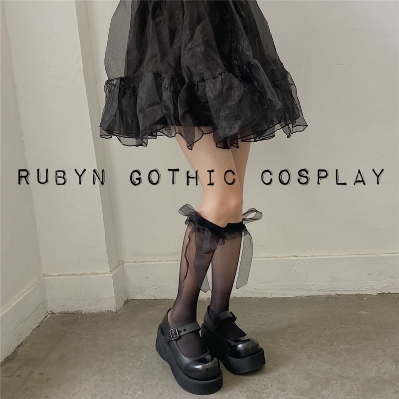 [Sẵn]✨Tất lolita bắp chân cột dây nơ vải, tất cosplay, ren10