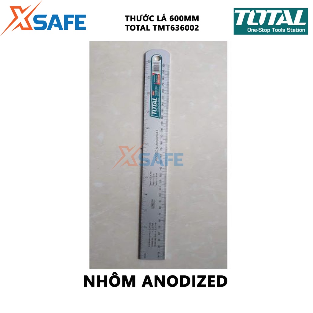 Thước đo TOTAL TMT636002 Thước lá dài 60cm, rộng 5cm, chất liệu nhôm anodized chịu nhiệt, chịu lực tốt, chống gỉ sét