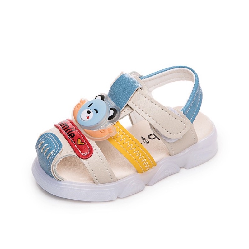 Sandal bé trai dép rọ tập đi cho bé trai bé gái con gấu da PU mềm có quai dán nhiều màu sắc smile A335 BabyBees (16-25)