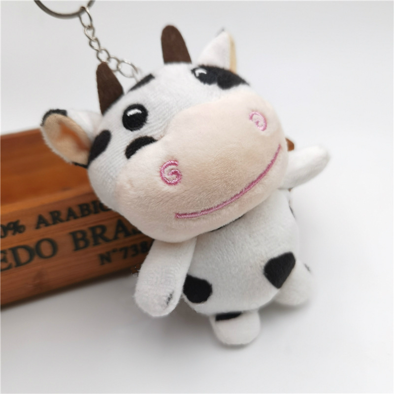 Cod Qipin Lovely 10cm Funny Keyring Cartoon Stuffed Milk Cow Face Keychains Bag Pendant Decor