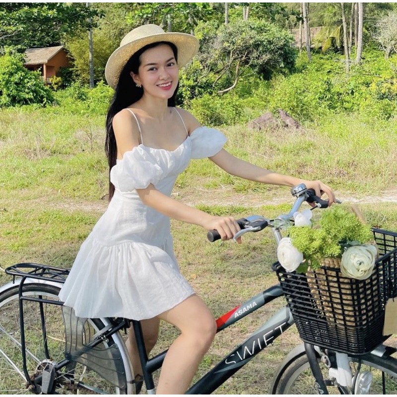 Đầm trắng 2 dây rớt vai đuôi cá - M36