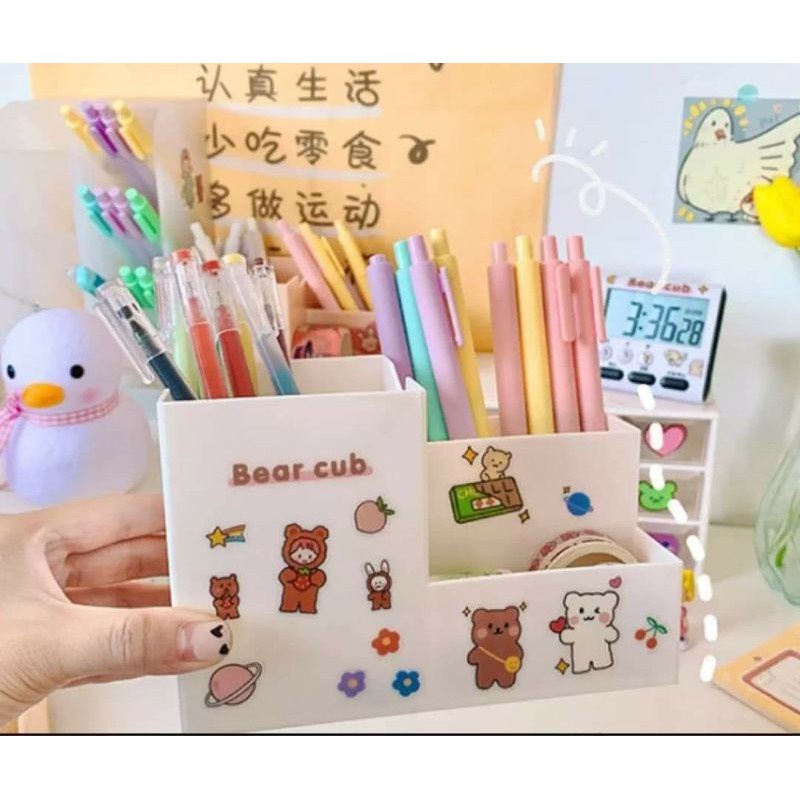 Ống đựng bút nhựa để bàn 4 ngăn nhiều màu kích cỡ