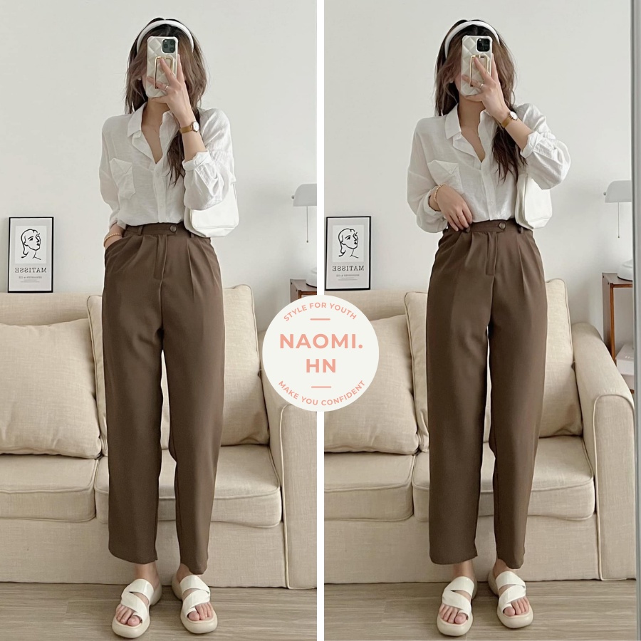 Quần baggy basic nữ 3 màu HOTHIT dáng mới phong cách công sở 1 cúc chun sau freesize.