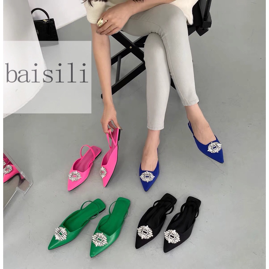 SANDAL NỮ BAISILI - GIÀY THỜI TRANG BỆT PHONG CÁCH NỮ TÍNH BÍT MŨI NHỌN ĐẾ THẤP BS220904