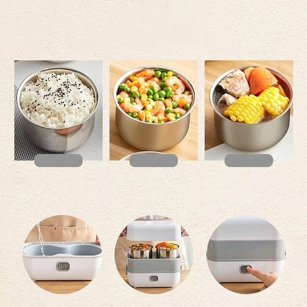 Hộp cơm cắm điện văn phòng 2 tầng 4 bát inox giữ nhiệt, hâm nóng và tự nấu chín nhỏ gọn tiện lợi, dễ mang theo