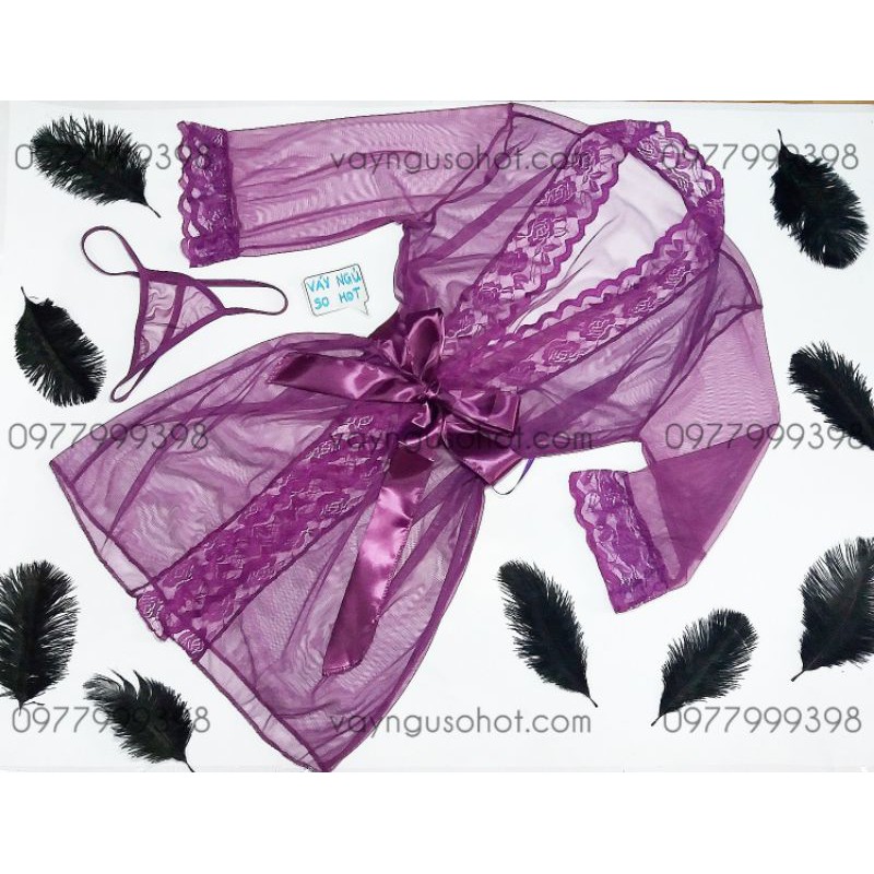 ( clip tự quay + ảnh thật tự chụp ) áo choàng ngủ tím trong suốt viền ren sexy | BigBuy360 - bigbuy360.vn