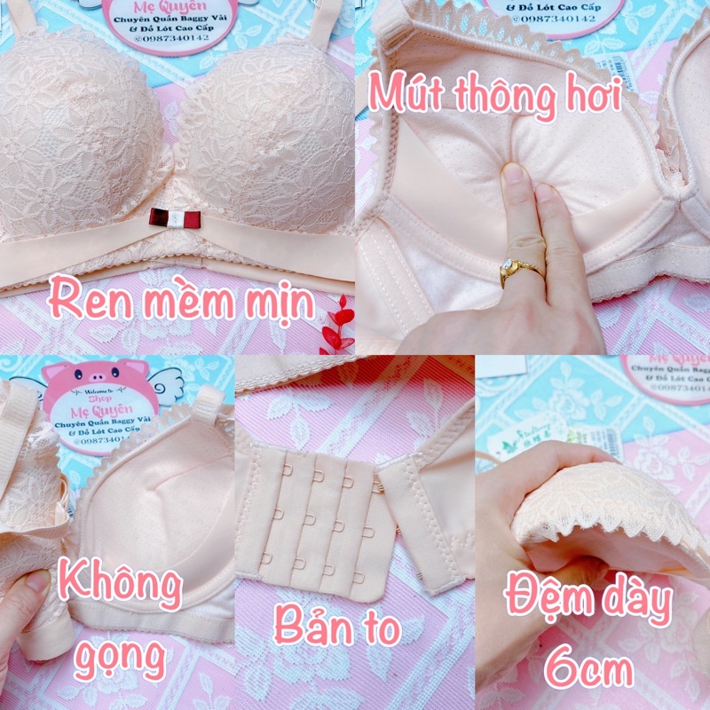 Áo lót ren không gọng , áo ngực mút dày siêu đẩy 6cm bông mềm thông hơi thoáng khí
