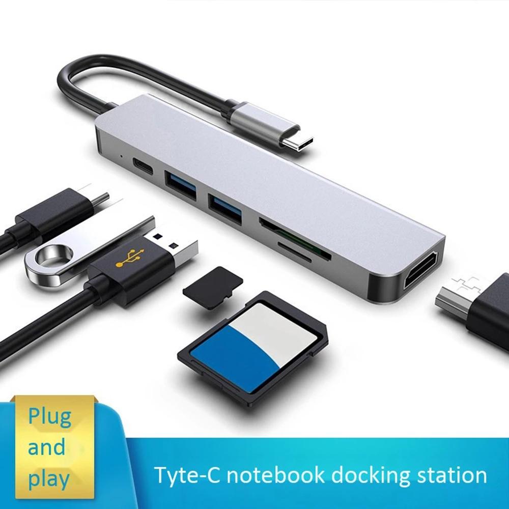 Bộ Chia Cổng Sạc Nhanh Type C Đa Năng 6 Trong 1 Cho Notebook SD / TF