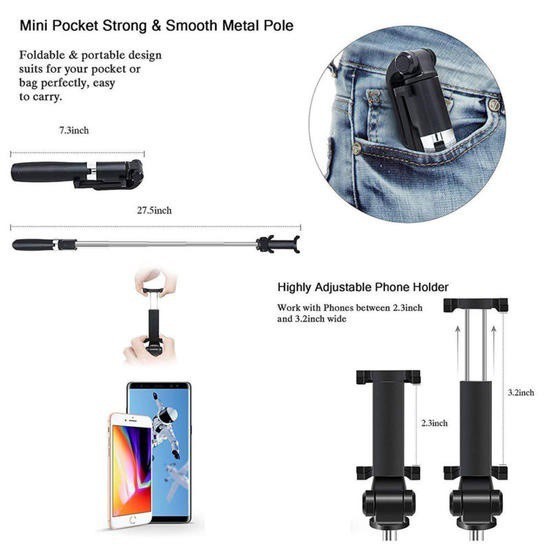 Gậy chụp ảnh tự sướng không dây bluetooth 3 trong 1 có thể gập lại được cho iPhone/ Android | BigBuy360 - bigbuy360.vn