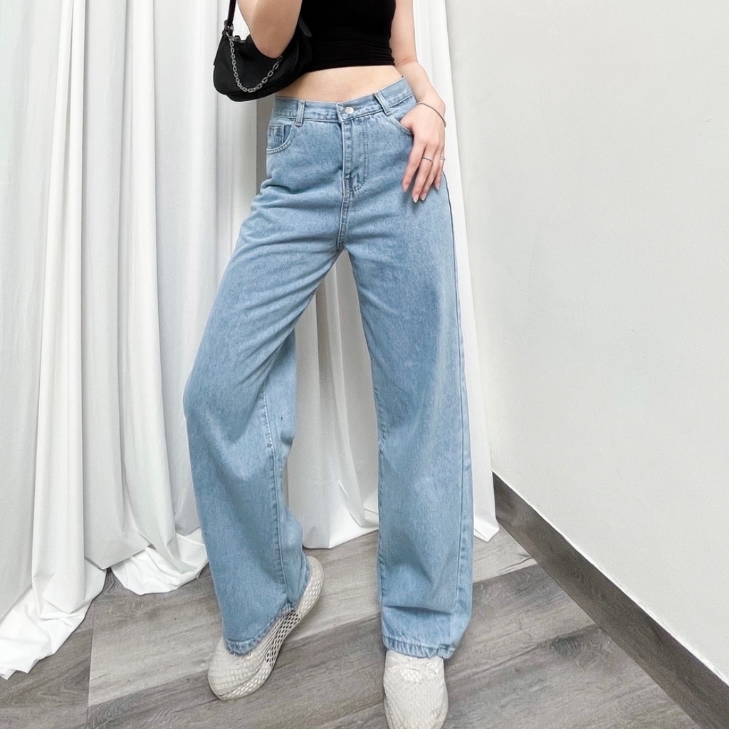 Quần jean nữ ống rộng lưng cao basic (Có Bigsize) - Quần jean baggy dáng suông rộng lưng cao - QJ012 1Minute Shop | BigBuy360 - bigbuy360.vn