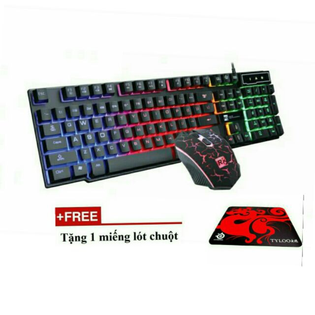 (SIÊU GIẢM GIÁ) Full box bộ phím+chuột R8 1910 chuyên game giả cơ led 7 màu (tặng miếng lót tyloo)