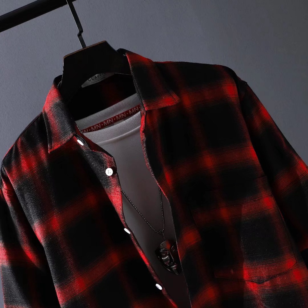 Korean Style Fashion Long Sleeve Checkered Shirt For Men