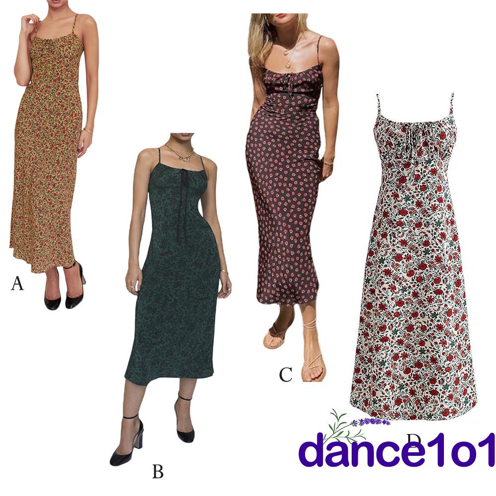 Đầm Dài Cổ Chữ U Buộc Dây Thời Trang Mùa Hè Cho Nữ Vũ Công1O1-