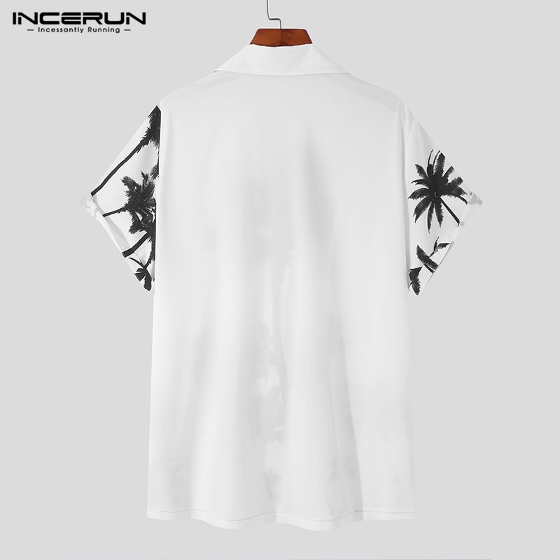 INCERUN Áo Sơ Mi Ngắn Tay In Họa Tiết Thời Trang Mùa Hè Dành Cho Nam