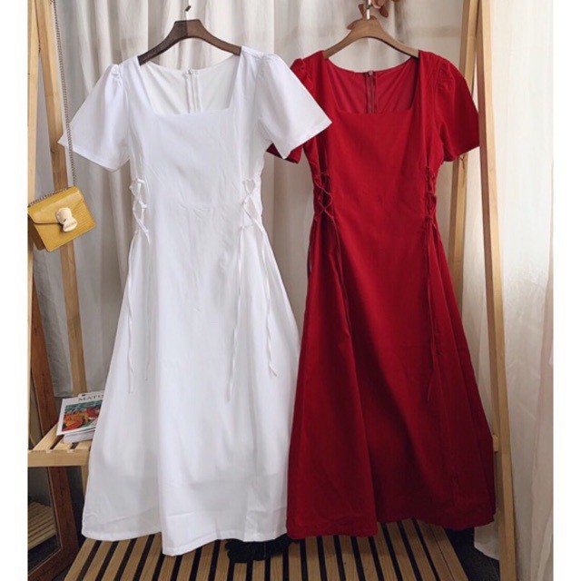 Đầm maxi dài xòe 2 lớp cổ vuông đan dây rút điều chỉnh eo tôn dáng - Alita Dress(Có Ảnh Thật) | BigBuy360 - bigbuy360.vn