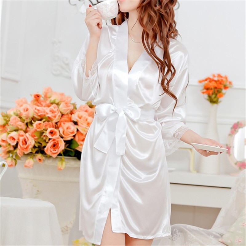Áo Choàng Ngủ Vải Lụa Phối Ren Quyến Rũ Cho Nữ