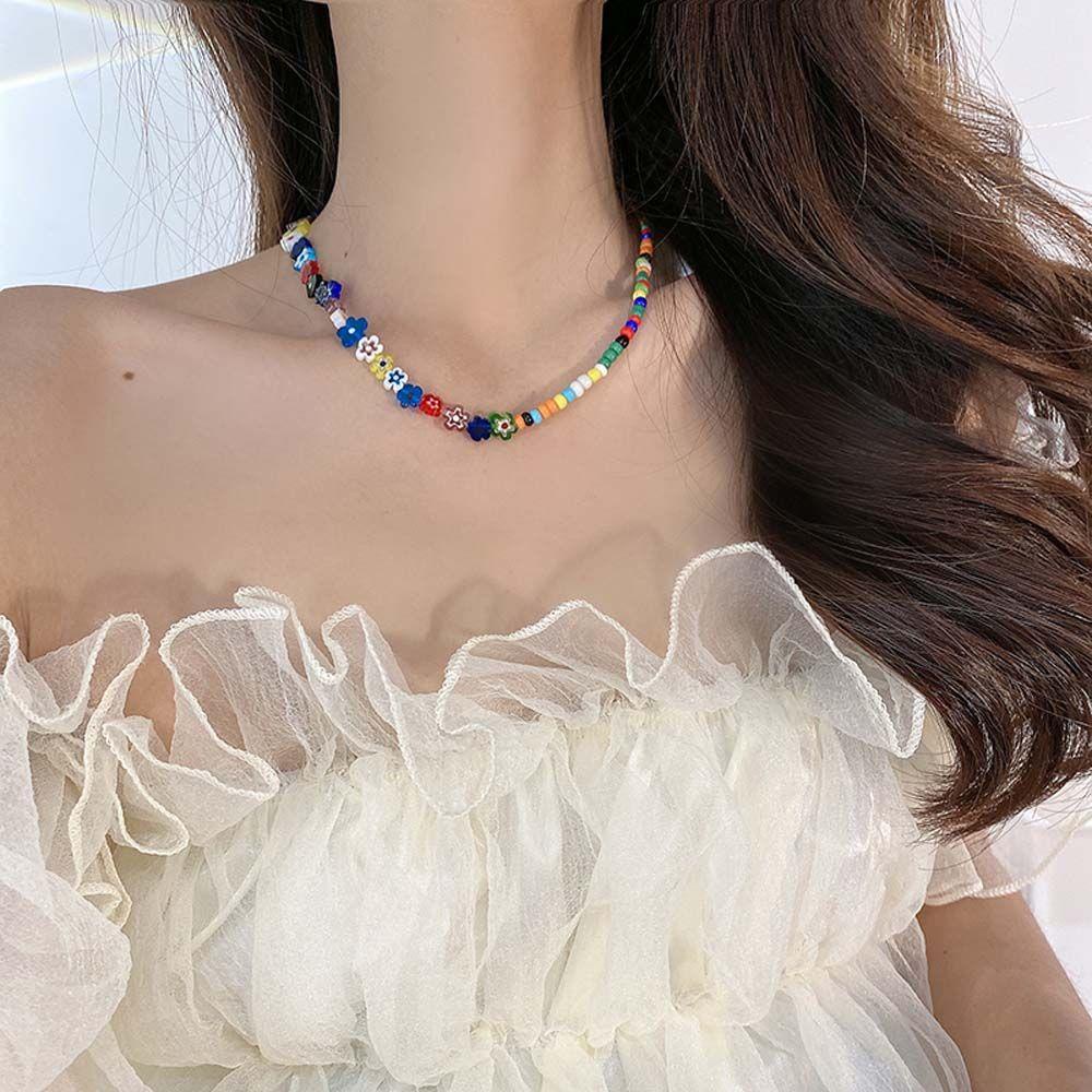 Vòng cổ Mặt Hoa Thủy Tinh Phong Cách Bohemian Thời Trang WMES15H|Vòng cổ Chuỗi Hạt Nhiều Màu Sắc