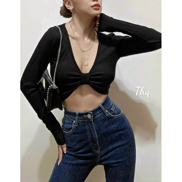 Áo croptop nơ ngực sexy cá tính