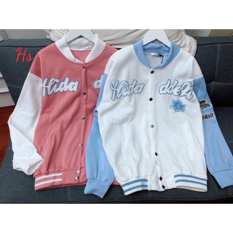 Áo khoác bomẻ jacket thêu ngôi sao phối tay trắng HS